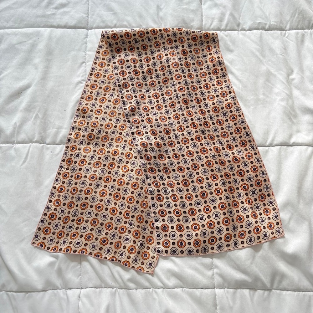 Vintage Geometric Floral Medallion Oblong Scarf Orange Purple Cream 12x44